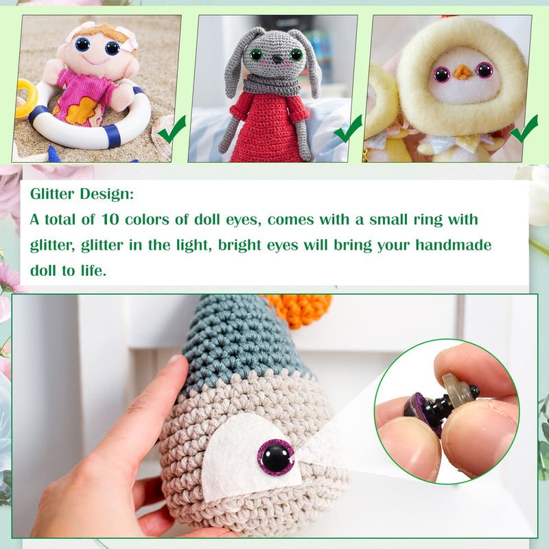 TOAOB 120pcs Glitter Plastic Safety Eyes 10 Colors Premium Half Round 10mm Crafts Doll Eyes with Washers for Stuffed Animals Amigurumis Bears Dolls Making - NewNest Australia