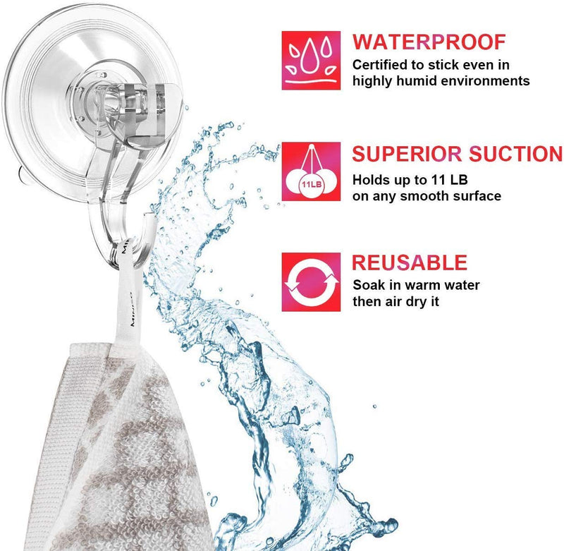 NewNest Australia - LUXEAR Suction Cup Hooks, 6 Pack Removable Suction Hooks, Powerful Waterproof Shower Hooks for Bathroom, Reusable Heavy Duty Vacuum Suction Hanger for Kitchen, Glass Door, Mirror, Tile, Loofah, Towel 