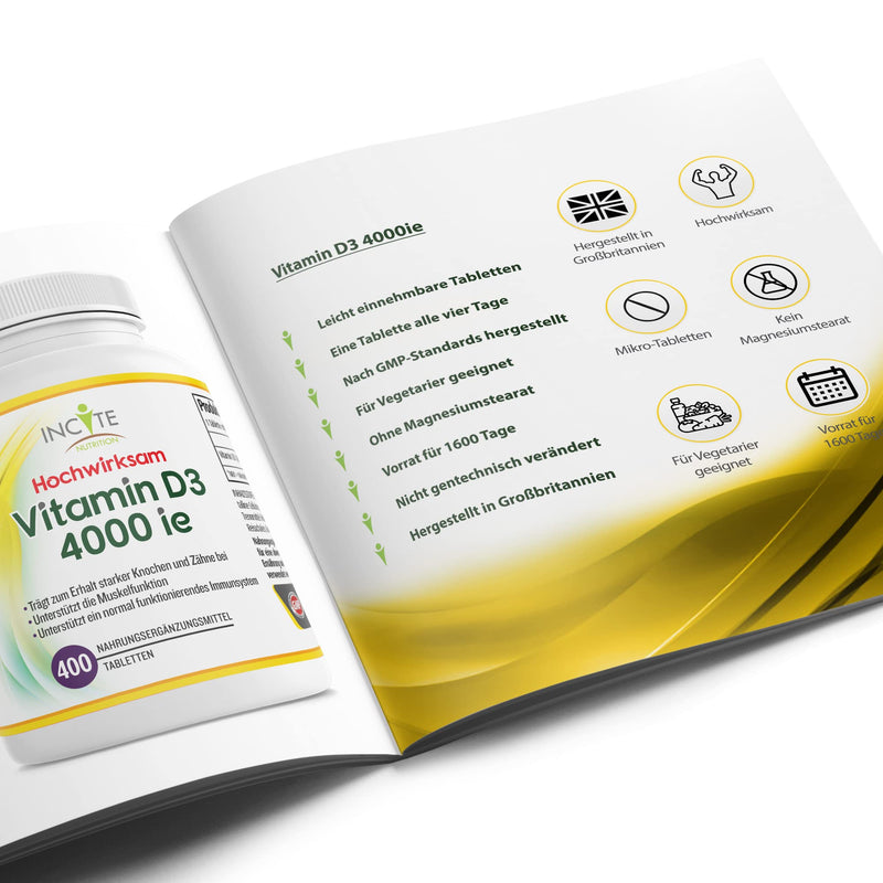 Vitamin D 4000 Iu - 400 Easy To Absorb Premium Vitamin D3 Micro Tablets - Every Four Day Highly Effective Tablet Cholecalciferol Vit D3 - Vegetarian Supplement - Made By Incite Nutrition In The Uk - NewNest Australia