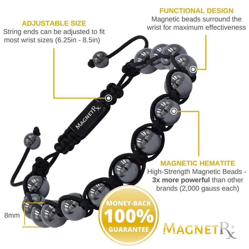 MagnetRX® Hematite Magnetic Therapy Bracelet - MAX Strength Natural Pain Relief and Healing Stones - Beaded Magnetic Hematite Bracelets (Bali 8mm Bead) Bali 8mm Bead - NewNest Australia