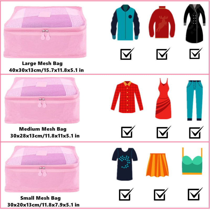 GUIFIER 6 Pack Packing Cubes Laundry Pouch, Travel Luggage Packing Organisers Bags, Luggage Storage Organiser, Travel Organizer Storage Bags, Travel Cubes Compression for Suitcases Backpack (Pink) Pink - NewNest Australia