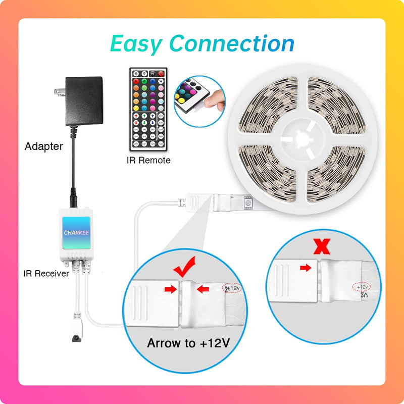 CHARKEE Led Lights for Bedroom 16.4ft, 1 Roll of 16.4ft Led Light Strips with Remote and Power Supply for Bedroom, Room, Kitchen, Decoration - NewNest Australia