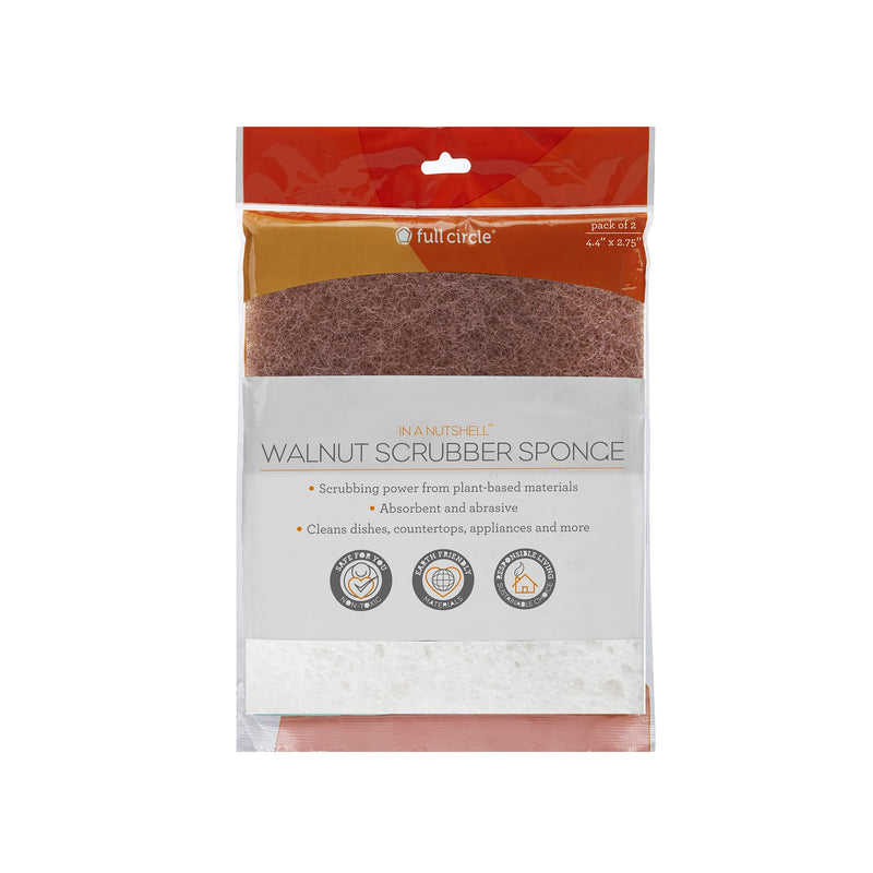 Full Circle In A Nut Shell Walnut Scrubber Sponges, Non-Scratch, Set of 2, 2 oz Scrubber Sponges, Set of 2 - NewNest Australia