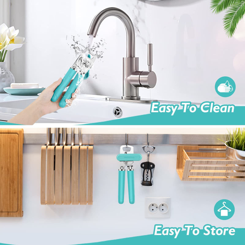 Mebotem 10 Colors Can Opener Manual Handheld Heavy Duty Hand Can Opener Smooth Edge Stainless Steel Can Openers Top Lid Kitchen Gadgets, Best Large Rated Easy Turn Knob, with Bottle Opener, Aqua Sky 1 - NewNest Australia