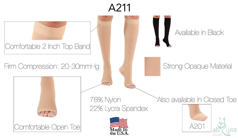 Made in USA Mojo Compression Socks for Women Circulation & Men 20-30mmHg - Opaque Knee-Hi Graduated Compression Stockings - Open Toe Unisex - Beige, Small A211BE1 - NewNest Australia