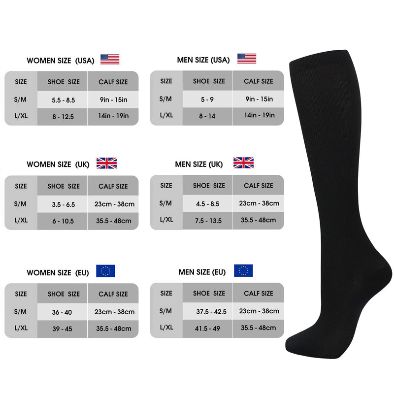 Odtmger compression socks (7 pairs) for women and men, blood circulation 20-30 mmhg knee socks are the best support SM black - NewNest Australia