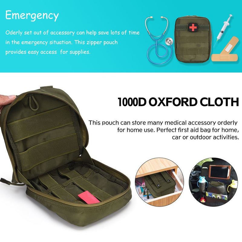 First Aid Medical Bag, First Aid Pouch Emergency Survival Kit Outdoor Backpack Molle Bag For Home Car Hunting Workplace Camping Travel 1000D Oxford Fabric (Army Green) - NewNest Australia