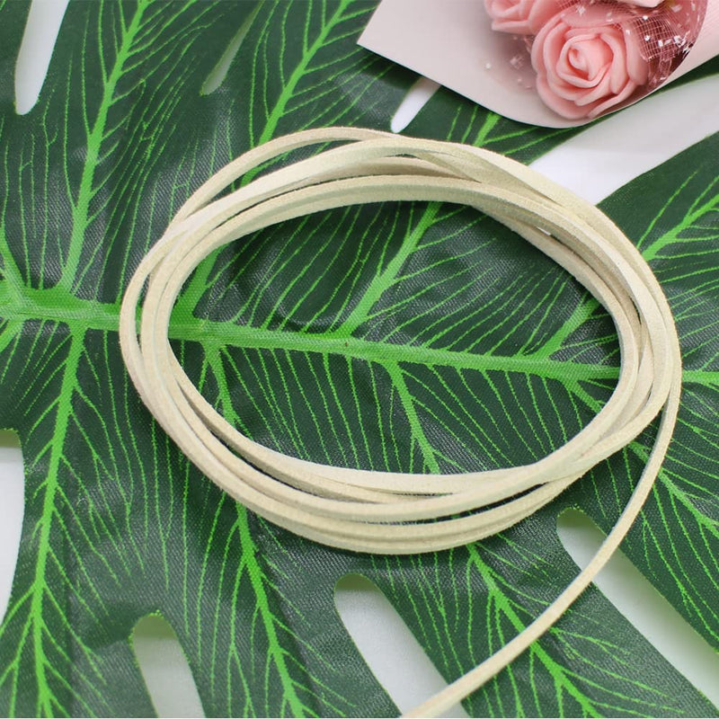 PAMIR TONG 100 Yards 2.6mm Suede Leather Cords Leather Lace Flat Faux Suede Cord String Thread Velvet Cord for Necklace, Bracelet, Beading and DIY Crafts (Beige) Beige - NewNest Australia