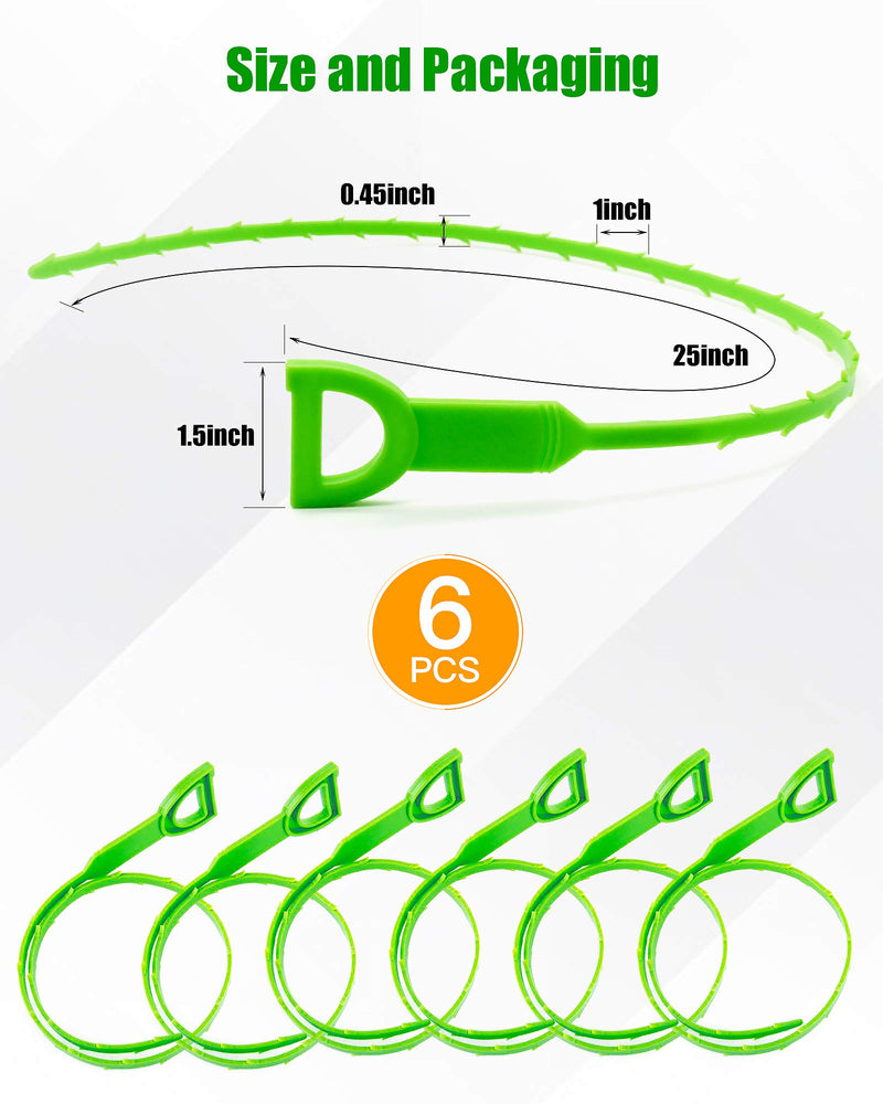 Enthun 6 Pack 25 Inch Hair Drain Clog Remover Tool, Green Drain Clog Remover Tool, Snake Hair Cleaning Tool for Sinks, Tubs & Showers, Drain Auger Hair Cleaning Tool, Hair Drain Cleaner Tool - NewNest Australia