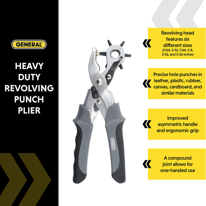 General Tools Revolving Punch Pliers - 6 Multi-Hole Sizes for Leather, Rubber, & Plastic - Hobbies & Crafts Heavy Duty - NewNest Australia