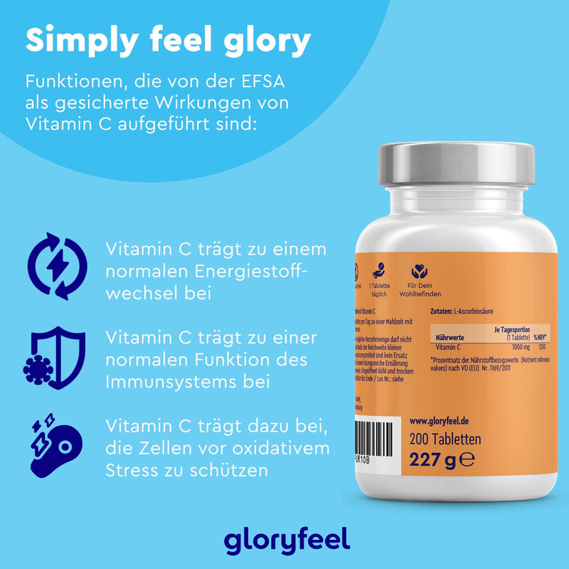 Vitamin C 1,000mg - Immune Support** High dosage - 200 vegan tablets (7 months) - Laboratory tested and made in Germany without additives - NewNest Australia