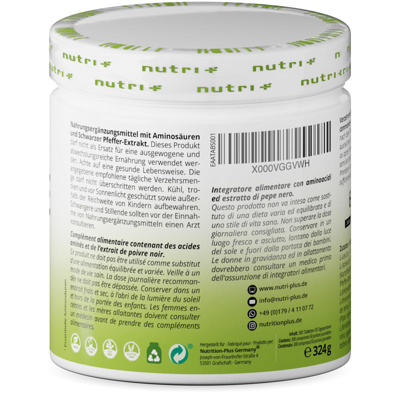 Eaa Tablets High Dose + Vegan - 300 Tablets Each 1025 Mg - Essential Amino Acids - Eaas Without Carbohydrates + Magnesium Stearate - Amino Acid Supplement - Protein Tablets - NewNest Australia