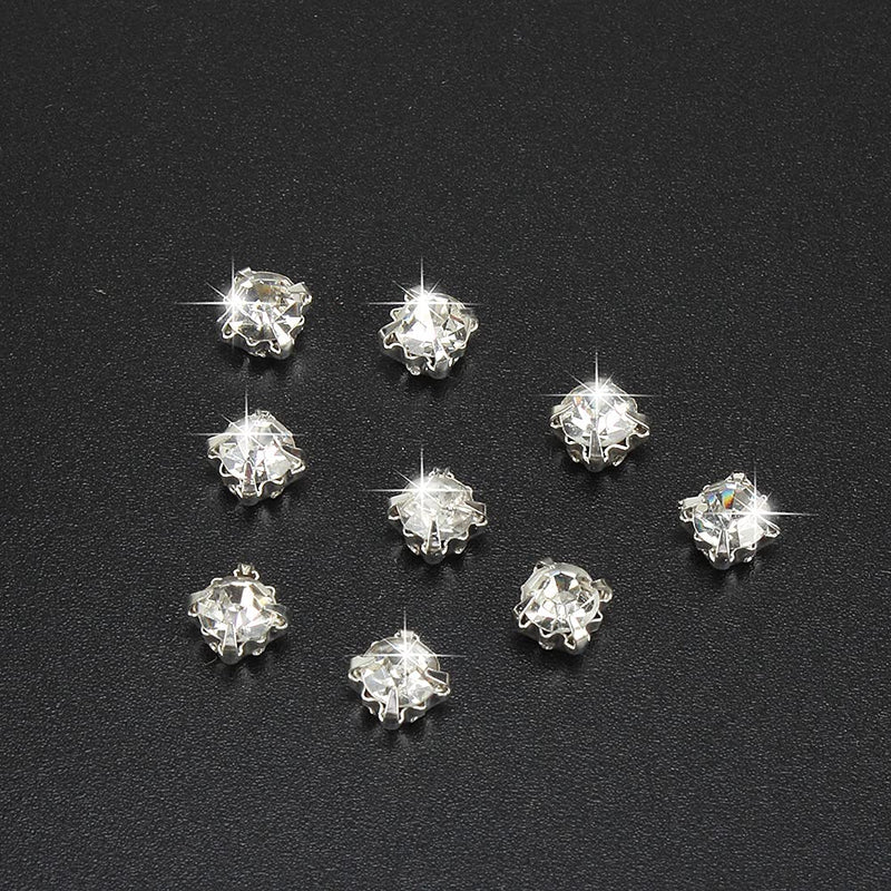 LolliBeads (TM) 100 Pcs Crystal Ringed Sew on Rhinestone Czech Glass with Silver Plated Brass Base Prongs Cup, White 3 mm White Crystal-3mm-100pcs 3mm - NewNest Australia