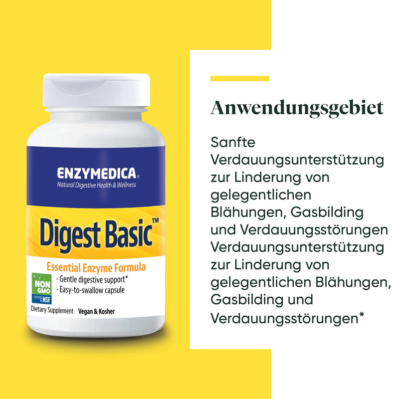 Enzymedica -Digest Basic, enzyme formula, reduces gas formation and bloating, improves nutrient absorption and energy, with ATP, magnesium, phytase, gluten free, dairy free, 90 capsules - NewNest Australia