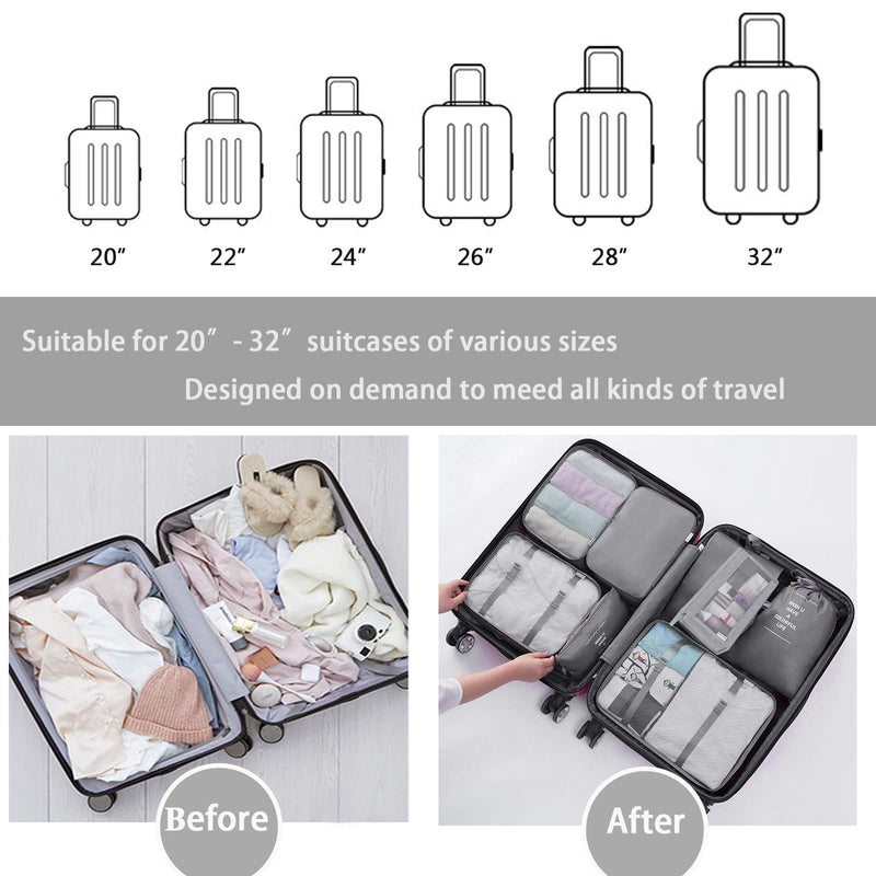 SHAINE Packing Cubes for Suitcase 8pcs Compression Packing Cubes for Travel Luggage Suitcase Organiser Bags Waterproof Travel Organiser Packing Bags Travel Essentials for Flying Grey - NewNest Australia