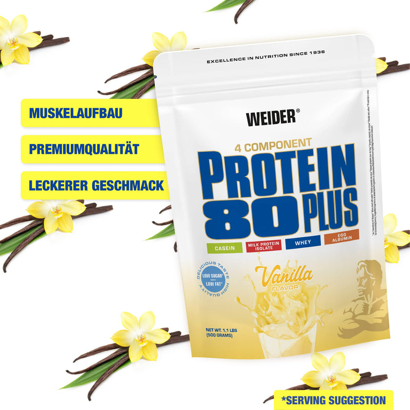 Weider Protein 80 Plus Multi-Component Protein, Vanilla, Protein Powder For Creamy, Delicious Protein Shakes, Combination Of Whey, Casein, Milk Protein Isolate And Egg, Low Fat & Low In Sugar - NewNest Australia