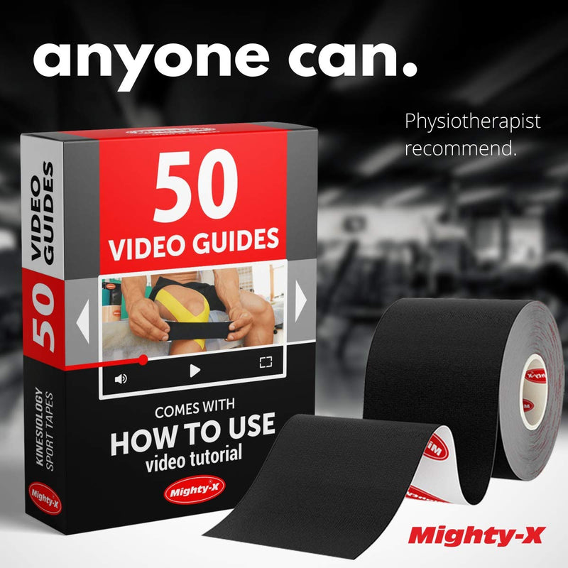 (3 Uncut Rolls) Waterproof Kinetic Tape for Knees and Shoulders + 50 Video Guides - Immediate Pain Relief - Use as: Knee Tape, Muscle Tape, Shoulder Tape - 16.4ft - Latex Free - Great Adhesion - NewNest Australia