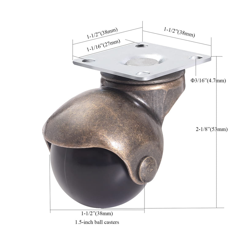 ENYKE Wheels for Furniture,1.5 Inch Ball Casters Set of 4, Antique Brass Plate Furniture Casters, Swivel Caster Wheels for Cabinet, Ottoman, Table (Screws Included) 1.5 inch - NewNest Australia