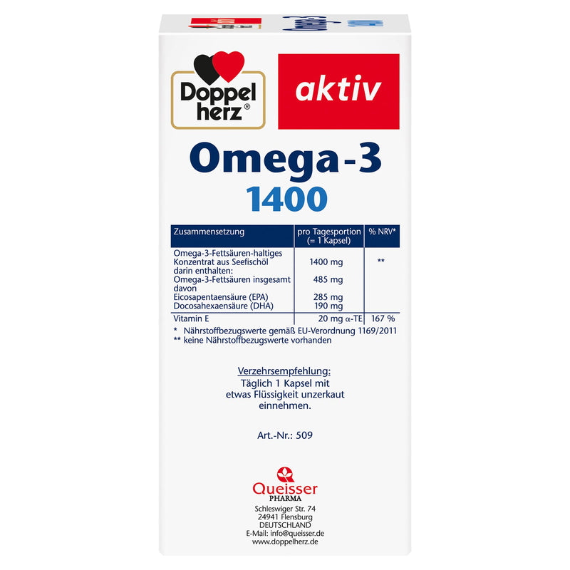 Doppelherz Omega-3 1400 mg - High-dose Omega-3 concentrate plus vitamin E - High content of Omega-3 fatty acids EPA & DHA - 90 capsules 90 pieces (pack of 1) - NewNest Australia
