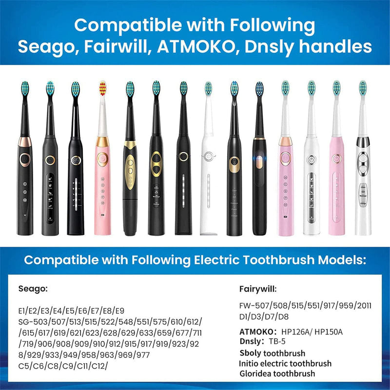 Electric Toothbrush Heads 5pc Compatible with Fairywill D7/D8/FW507/FW508/FW551/917/959/SG-E9 Moderately Soft Bristles Brush Replacement (Black) Black - NewNest Australia