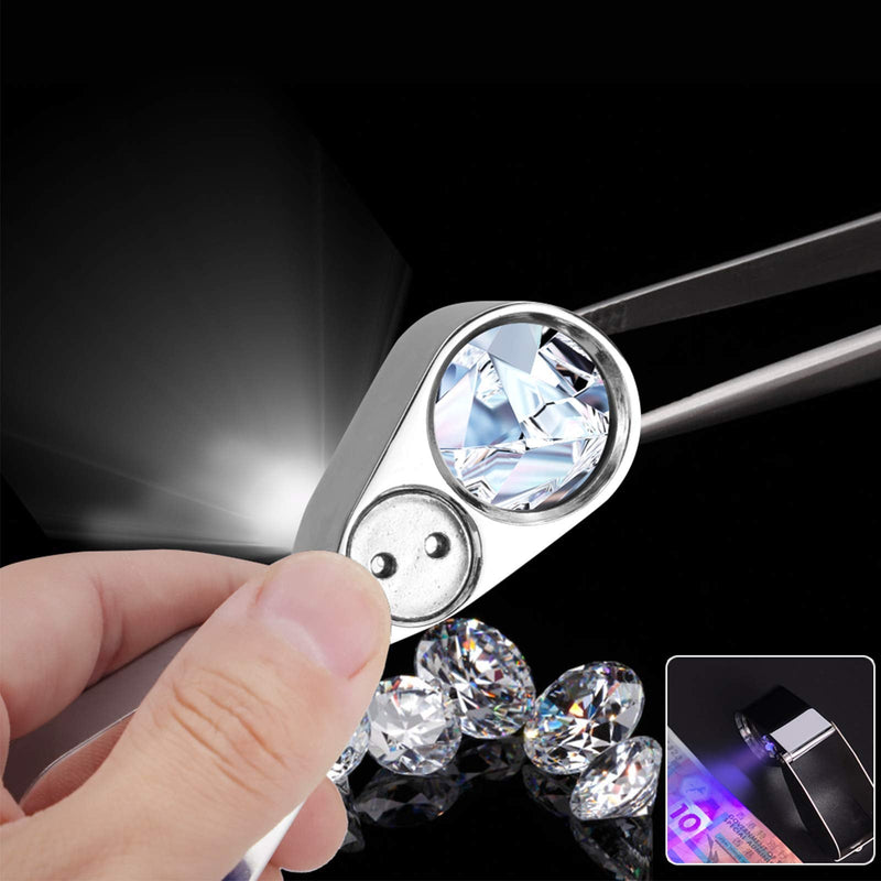Leffis 40X Jewelers Loupe Magnifier Magnifying Glasses, LED/UV Illuminated Jewelry Loop Pocket Folding Magnifying Glass with Metal Construction for Close Work, Gardening, Kids, Stamp, Rock Collecting - NewNest Australia