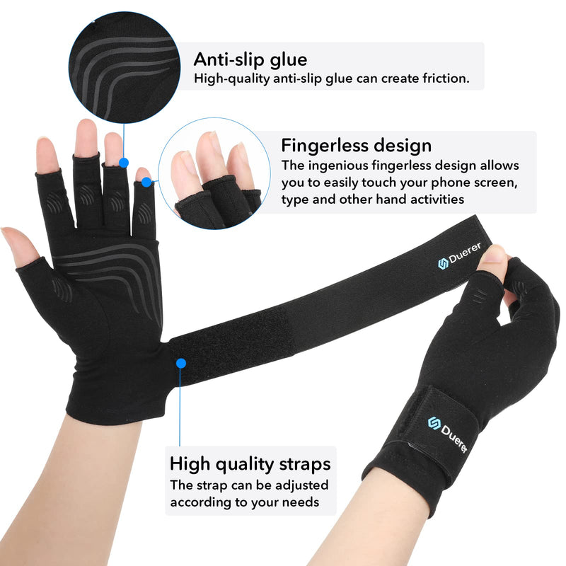 Duerer Arthritis Compression Gloves With Strap Women Men For Rsi Carpal Tunnel Rheumatism Tendonitis Hand Pain Hand Support Fingerless Gloves For Computer (Black, S) - NewNest Australia