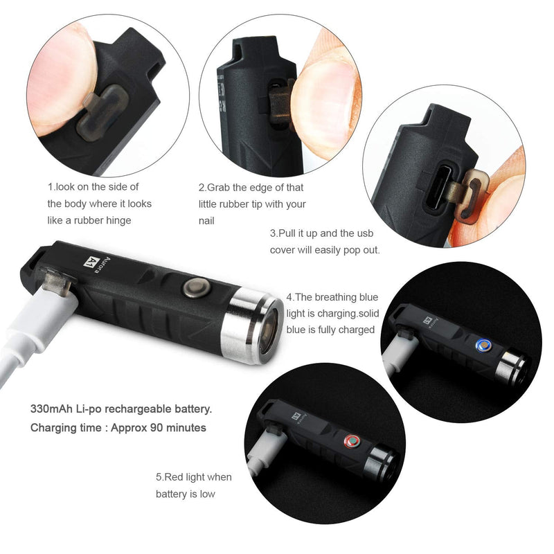 RovyVon Aurora A1x 650 Lumens XP-G3 S5 LED Super Bright Outdoor EDC Mini Keychain Rechargeable LED Flashlight, Rechargeable Small Torch(Black) Black - NewNest Australia