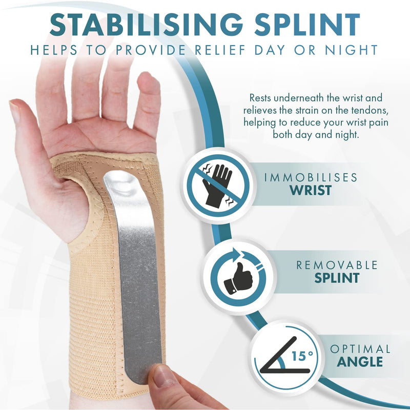 Actesso Tri-Weave Wrist Support Splint Brace - Relieves Pain from Carpal Tunnel, Fractures, Sprains and Joint Pain (Beige, Medium Left) M (Pack of 1) Beige, Left Hand - NewNest Australia
