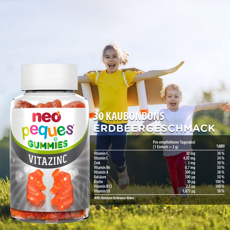 Neo Peques - Multivitamin Gummy Bears For Children - 30 Increments (1 Month) - 100% Natural Ingredients - Gummies With 6 Essential Vitamins And Zinc For The Immune System - Strawberry Flavor - NewNest Australia