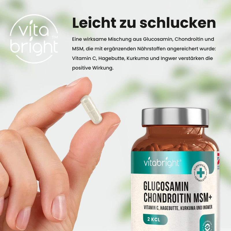 Glucosamine Chondroitin MSM Capsules High Dose - With Turmeric, Vitamin C, Ginger & Rose Hip - 180 Capsules Glucosamine Chondroitin High Dose - Premium Joint Capsules - Made in UK by VitaBright - NewNest Australia
