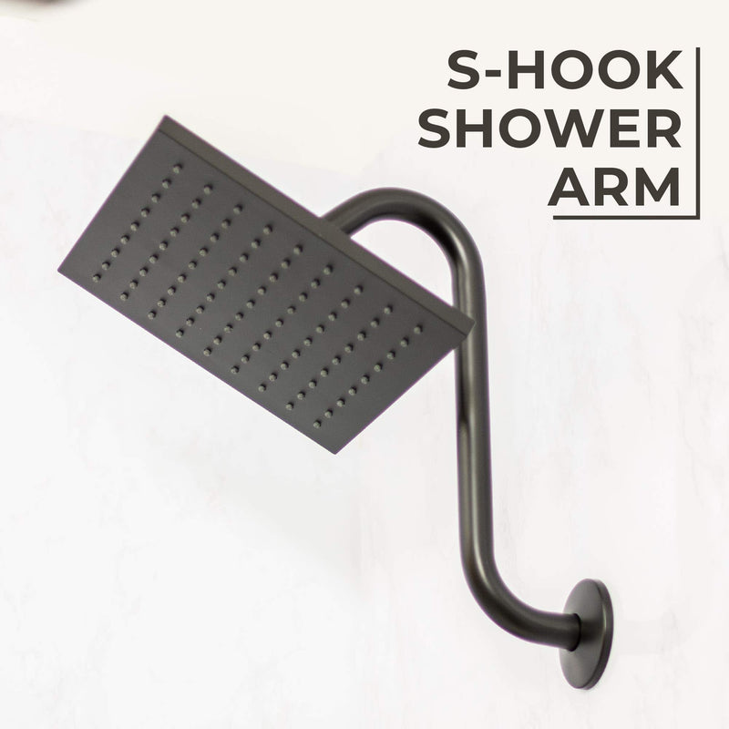 12 Inch Shower Head Extension Arm by JSJacksonSupplies S Shaped Design Extender High Rise Curved Style with Flange Stainless Steel Long Goose Neck Curve Standard 1/2" Connection Black Finish - NewNest Australia