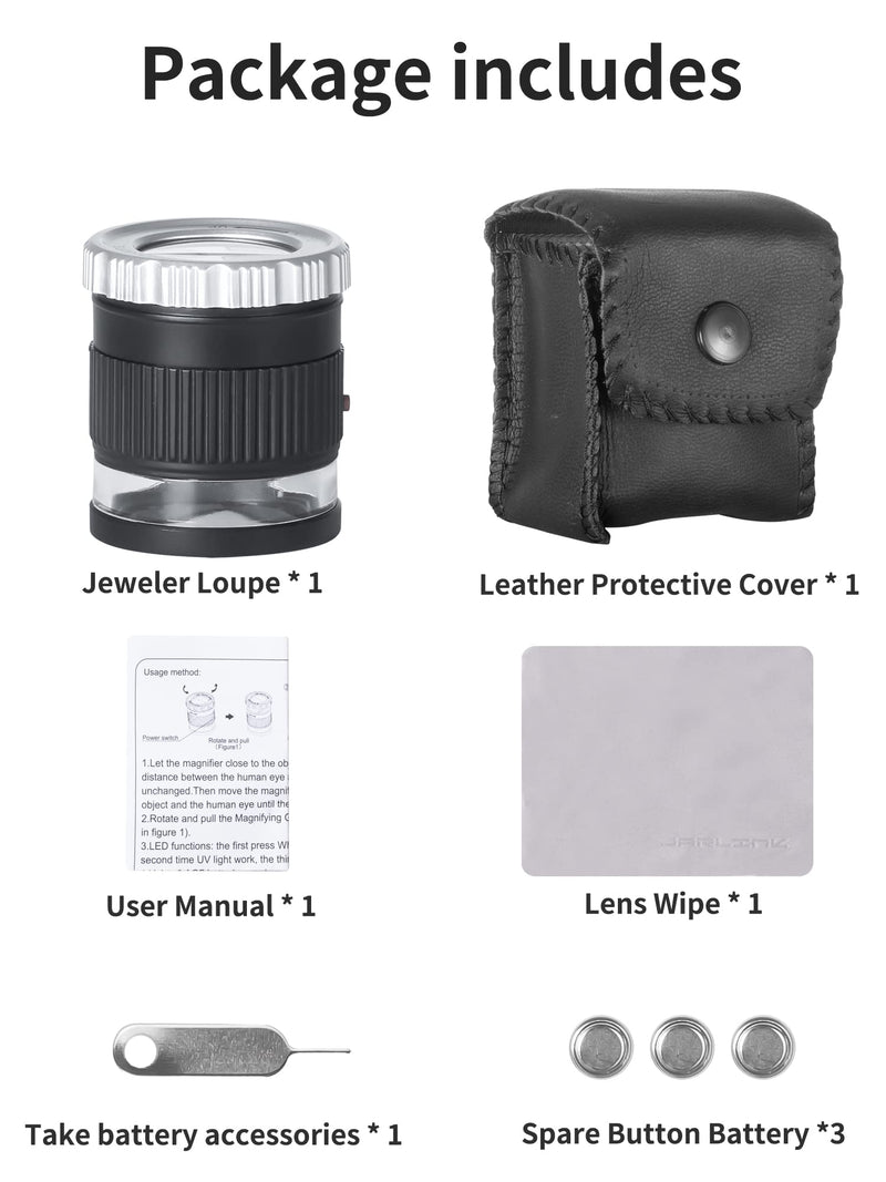 JARLINK 30X Jewelers Loupe, Adjustable Focal Length Magnifier with 3 LED Light for Gems, Jewelry, Coins, Stamps, etc (Black) Black - NewNest Australia
