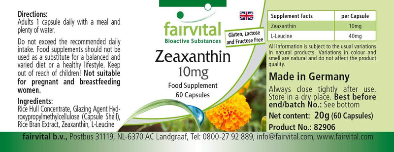 Fairvital | Zeaxanthin capsules 10mg - HIGH DOSE - VEGAN - 60 capsules - NewNest Australia