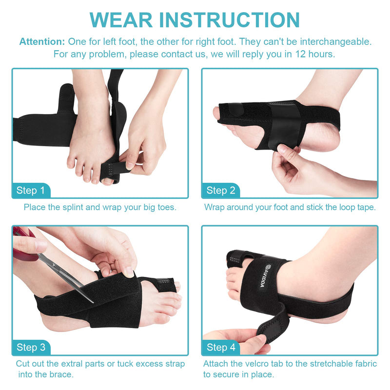 AVIDDA Bunion Corrector - 1 Pair Adjustable Bunion Splints and 2 Pack Gel Toe Separators, Toe Straighteners for Bunion Pain Relief, Overlapping Toes, Hallux Valgus, Crooked Toes (Black) Black 1 Pair-upgraded - NewNest Australia