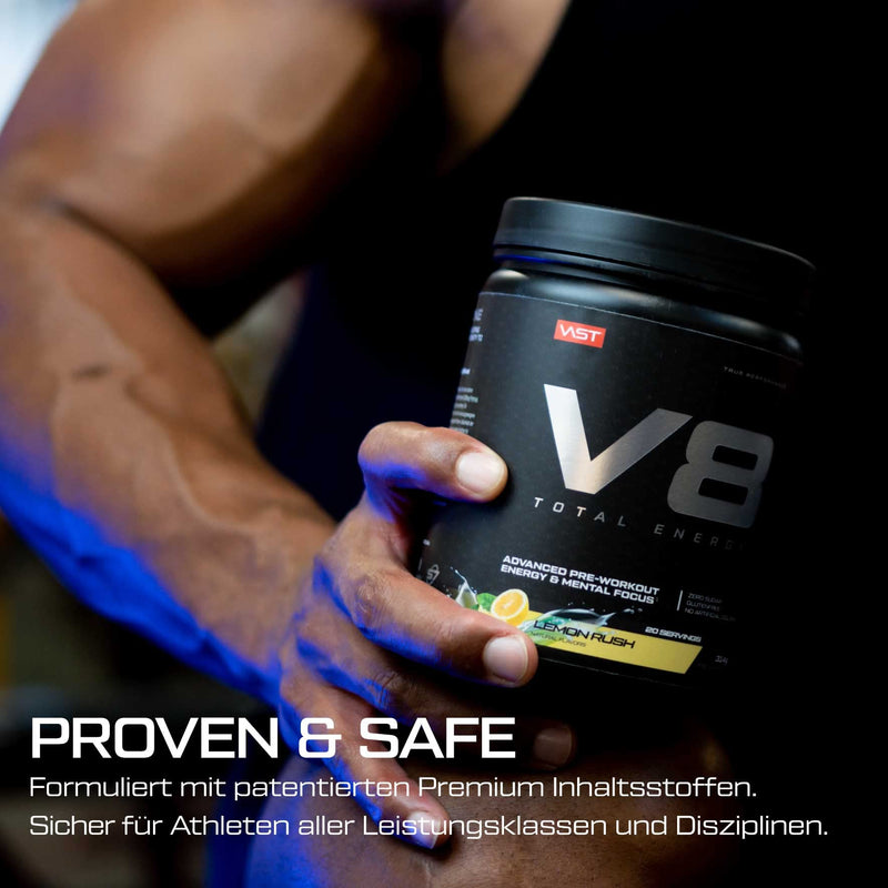 V8 Total Energy - Pre Workout Booster - Training Booster - CarnoSyn®, BetaPower®, Natural Caffeine - Vegan - Sugar Free - 20 Servings - Limited Edition - Tiger's Blood - NewNest Australia