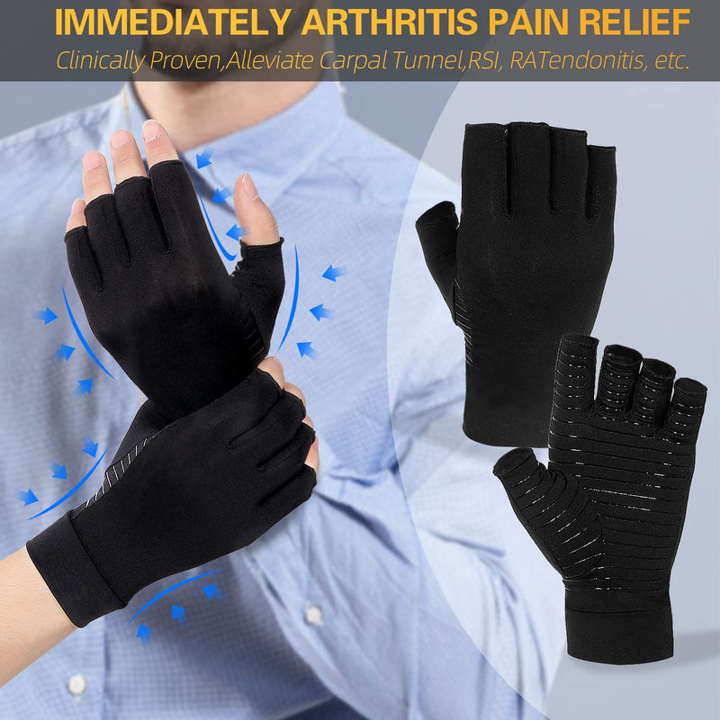1 Pair Copper Infused Arthritis Hand Compression Gloves Fingerless Design Women Men Relieve Symptoms Rheumatoid Osteoarthritis Raynauds Disease Breathable Comfortable Fit Machine Washable (Black, L)… 1 - NewNest Australia