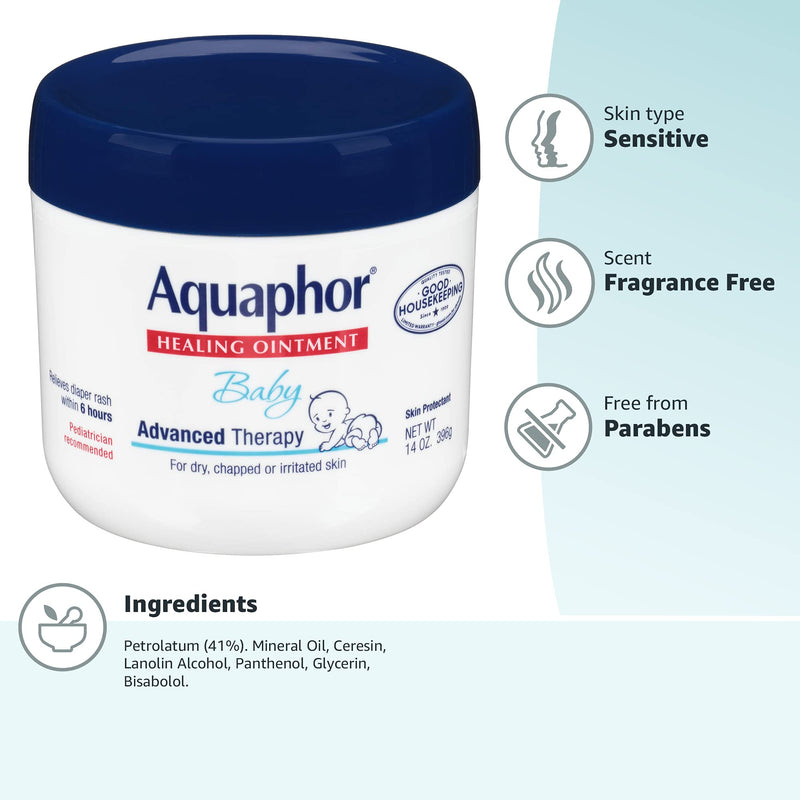Aquaphor Baby Healing Ointment Advanced Therapy Skin Protectant, Dry Skin and Diaper Rash Ointment, 14 Oz Jar 14 Ounce (Pack of 1) - NewNest Australia
