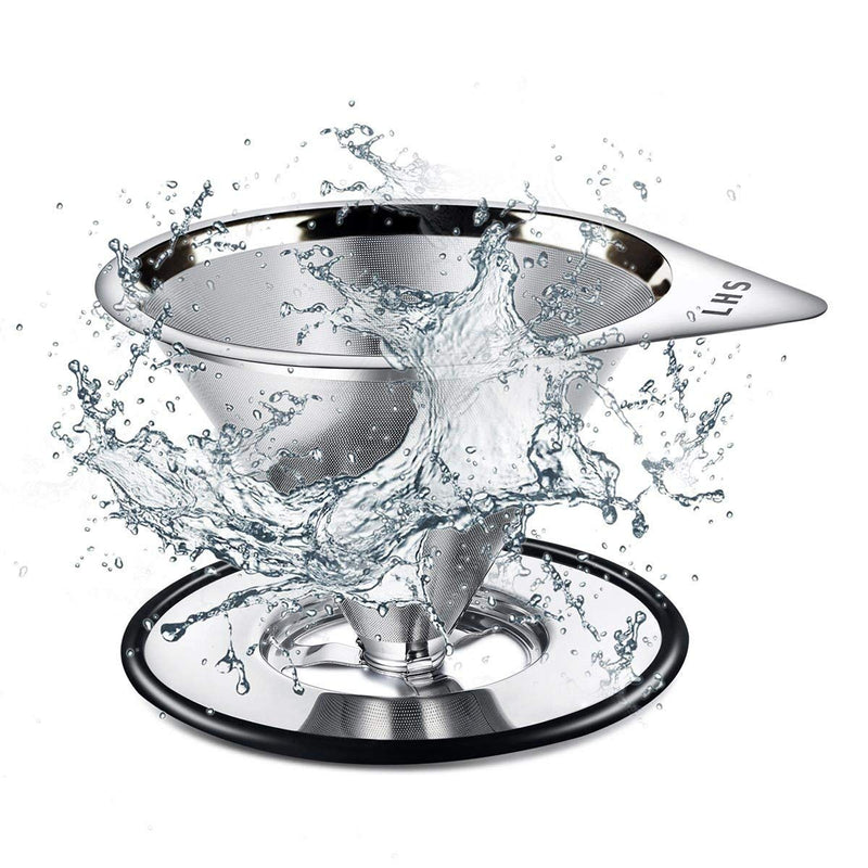 Pour Over Coffee Dripper Stainless Steel LHS Slow Drip Coffee Filter Metal Cone Paperless Reusable Single Cup Coffee Maker 1-2 Cup With Non-slip Cup Stand and Cleaning Brush 1-2 cups - NewNest Australia