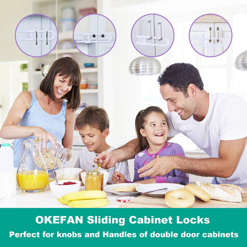 Sliding Cabinet Child Safety Locks - OKEFAN Baby Proofing Cabinet Lock Cupboard Latches for Kids on Closet Door Knobs Handles Pulls No Drill (8, White) 8 - NewNest Australia