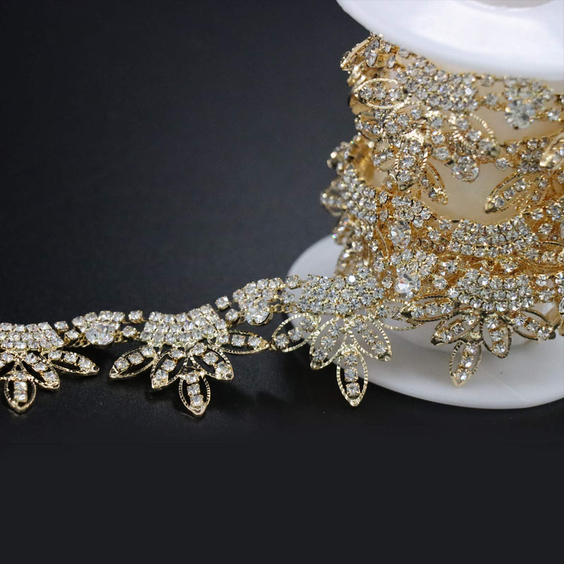 Jerler 1 Yard Tassel Rhinestone Trim Chain, Gold Fringe Rhinestone Applique for DIY Decoration and Bridal Embellishments, Ideal for Wedding Party, 1 Yard 1"Width - NewNest Australia