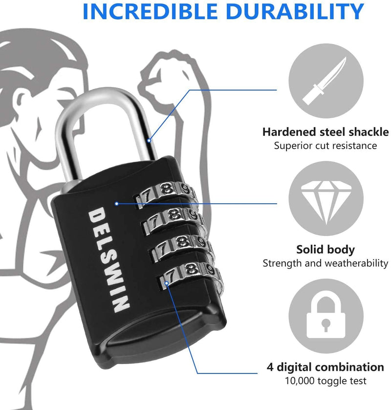 Combination-Padlock 4-Digit-Gym-Locker-Lock - 4 PCS Resettable Combo Lock for Toolbox School Employee Locker Weatherproof Travel Lock for Luggage Backpack Gate Shed Black1 - NewNest Australia