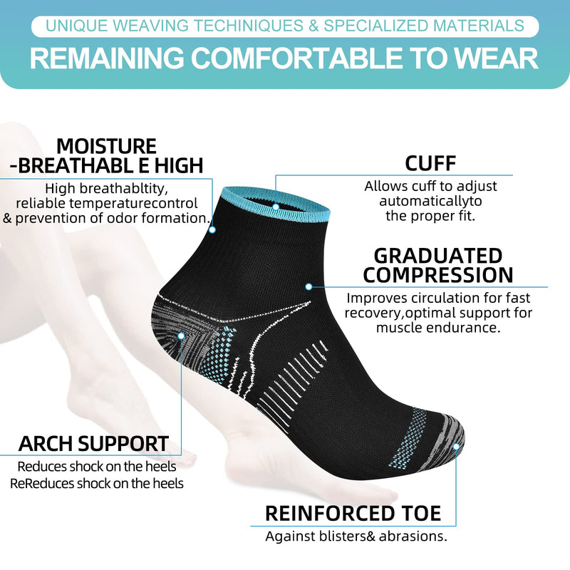 Pnosnesy 6/7 Pairs Compression Socks for Men & Women Plantar Fasciitis Socks Low Cut Sports Socks Athletic Socks with Arch Support Plantar Fasciitis S-M Blue-7 Pairs - NewNest Australia