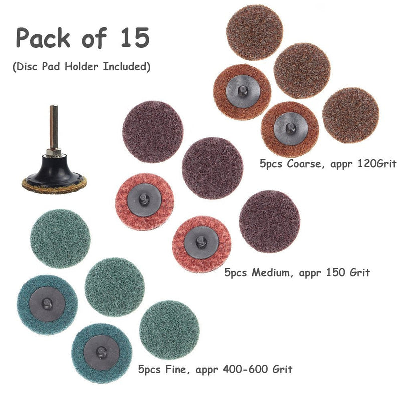Yakamoz 15pcs 2 Inch Roll Lock Surface Conditioning Sanding Disc with Roll Lock Disc Pad Holder, Quick Change R-Type Discs | Fine Medium Coarse Grit - NewNest Australia