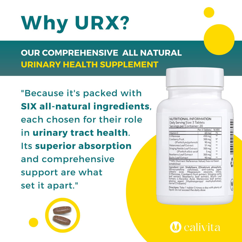 URX - Cystitis Treatment for Women - D Mannose Tablets for Urinary Infections - UTI Treatment for Woman - D-Mannose, Cranberry, Stinging Nettle Leaf & Herbs - 60 Tablets - NewNest Australia