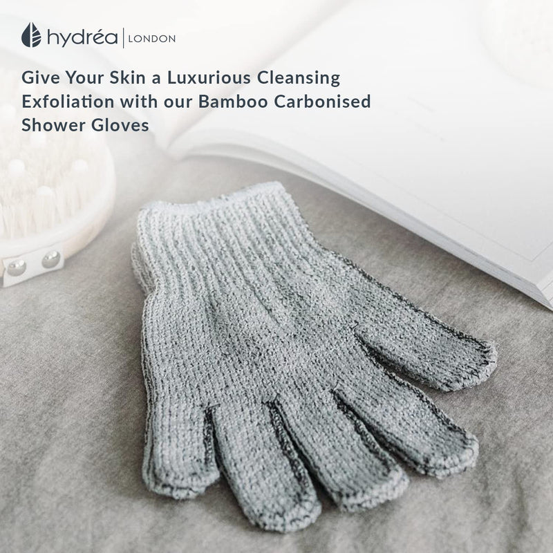 Hydrea London Exfoliating Gloves - Carbonised Bamboo Face Exfoliator & Body Scrubber for Men & Women - Deep-Cleansing & Smoothing Shower Mitt Exfoliant - Charcoal Facial Bath Scrub for Skincare - NewNest Australia