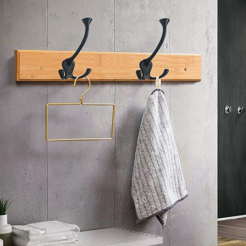 NewNest Australia - 5Pcs Three Prongs Coat Hooks Hearware Heavy Duty Hooks for Hanging Coat Wall Mounted No Rusty Hooks with 15 Screws for Keys, Towel, Bags, Scarf, Hat, Cup Black 