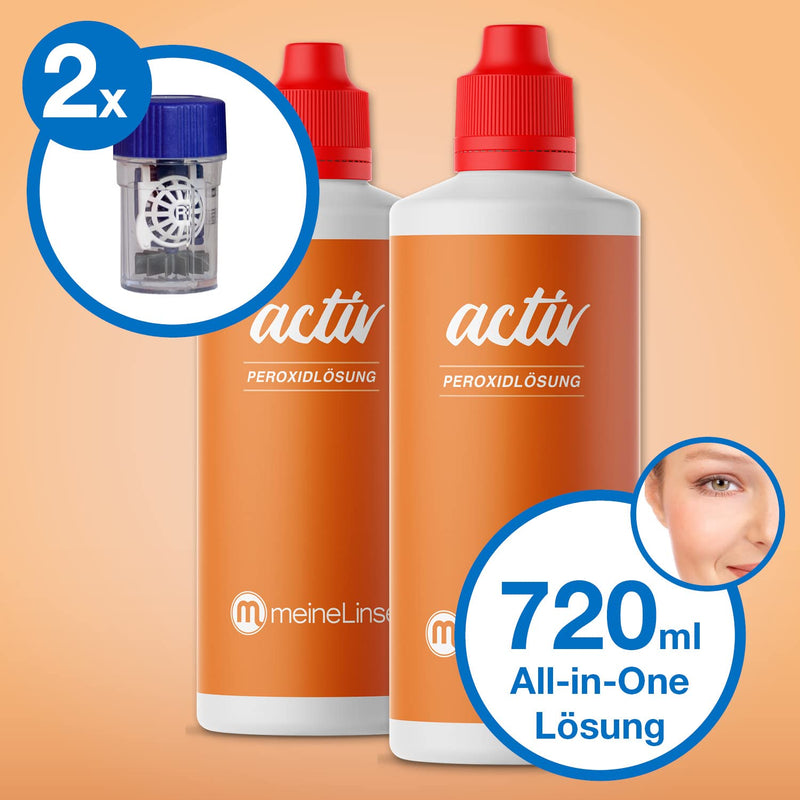 meineLinse activ peroxide solution double pack 2 x 360ml + 2 containers - for the gentle cleaning of soft and dimensionally stable contact lenses - preservative-free (2x 360ml + 2 containers) 2x 360ml + 2 containers - NewNest Australia