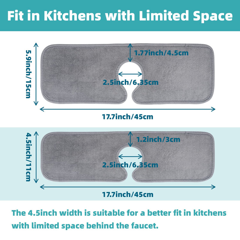 2 Pack of Faucet Absorbent Mat, Kitchen Sink Splash Guard, Behind Faucet, Faucet Splash Catcher, Sink Water Splash Guard, Drying Mat for Kitchen, Bathroom, Farmhouse and RV, 17.7'' x 4.5'' 17.7inch x 4.5inch 2PCS-Grey - NewNest Australia