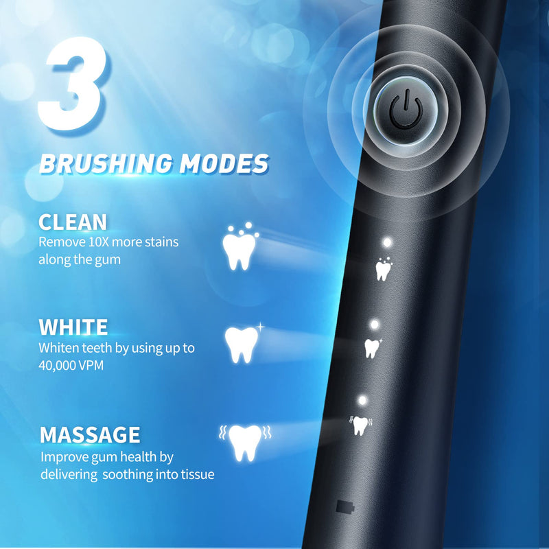 Sonic Electric Toothbrush for Adults, Rechargeable Sonic Toothbrush with Includes 10 Brush Heads, Fast 4 Hr Charge Last 30 Days,with 40000VPM and 3 Modes - Black - NewNest Australia