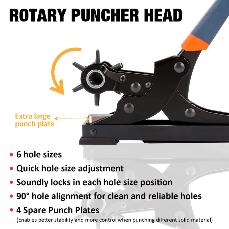 KingTool Desktop Leather Hole Punch Set, Super Heavy Duty Rotary Puncher, Multi Hole Sizes Maker Tool, Make Hole Punch Easier Orange - Desktop Leather Hole Punch Set - NewNest Australia